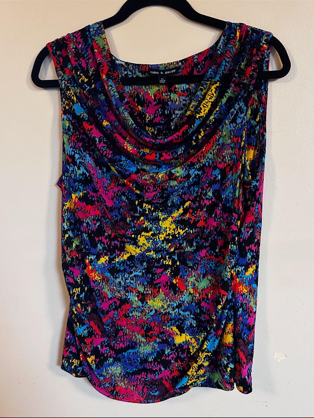 Cable & Gauge XL Colorful Abstract Cowl Neck Sleeveless Top